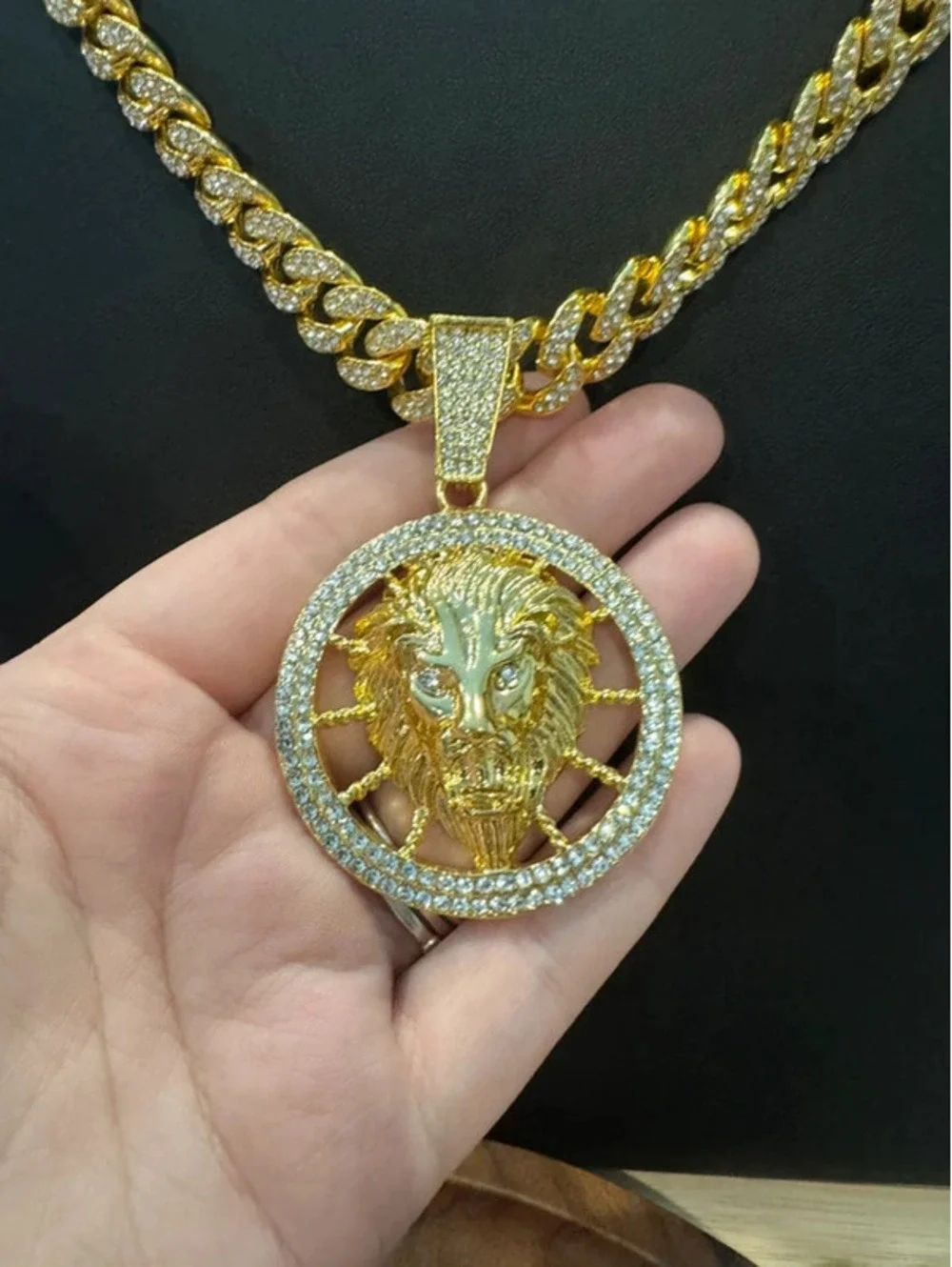 Lion Cuban chain, iced out pendant and chain 24”